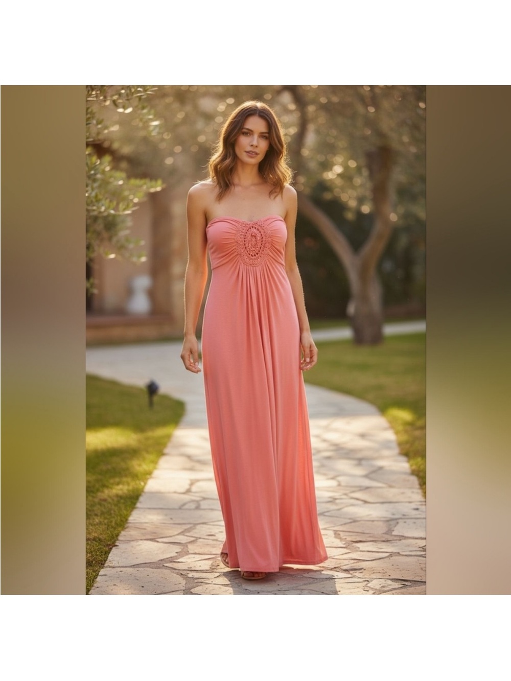 Strapless Maxi Dress Strapless with Crochet Bodice